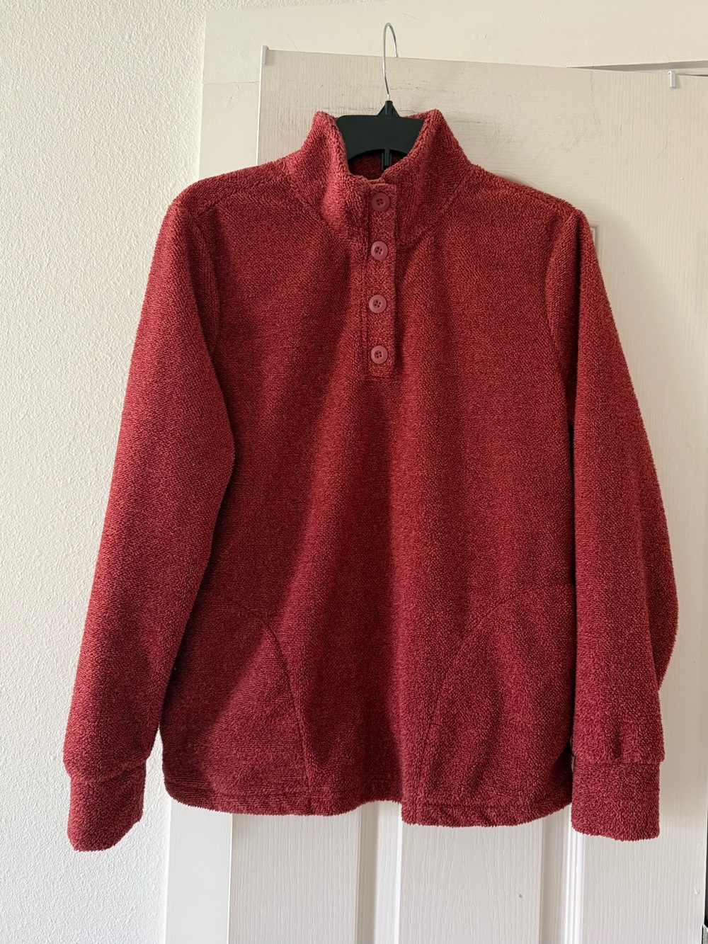 Eddie Bauer Women’s M Fleece Pullover Dusty Rose Button Mock Neck Cozy